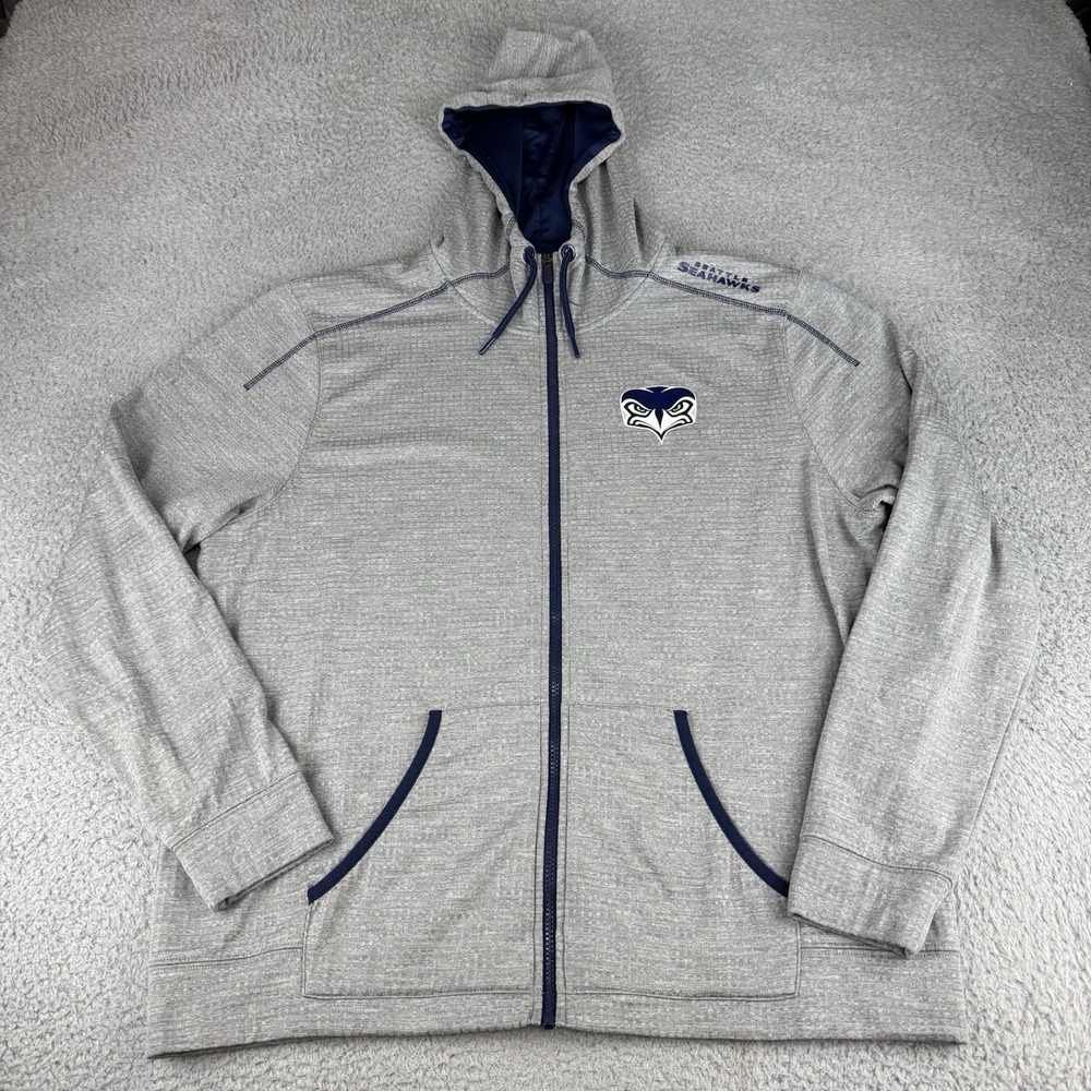 Majestic Gray Zip Up Sweater with Blue Accents